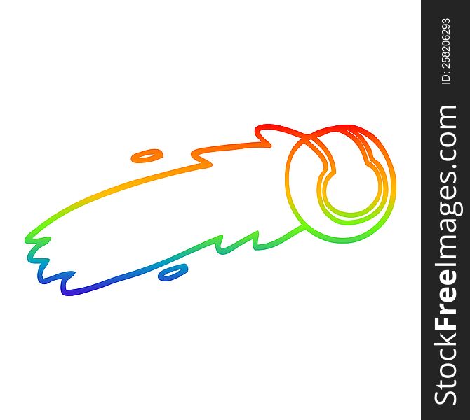 Rainbow Gradient Line Drawing Cartoon Flying Tennis Ball