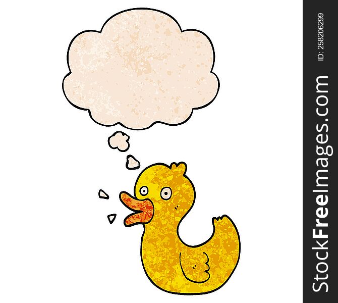 cartoon quacking duck with thought bubble in grunge texture style. cartoon quacking duck with thought bubble in grunge texture style