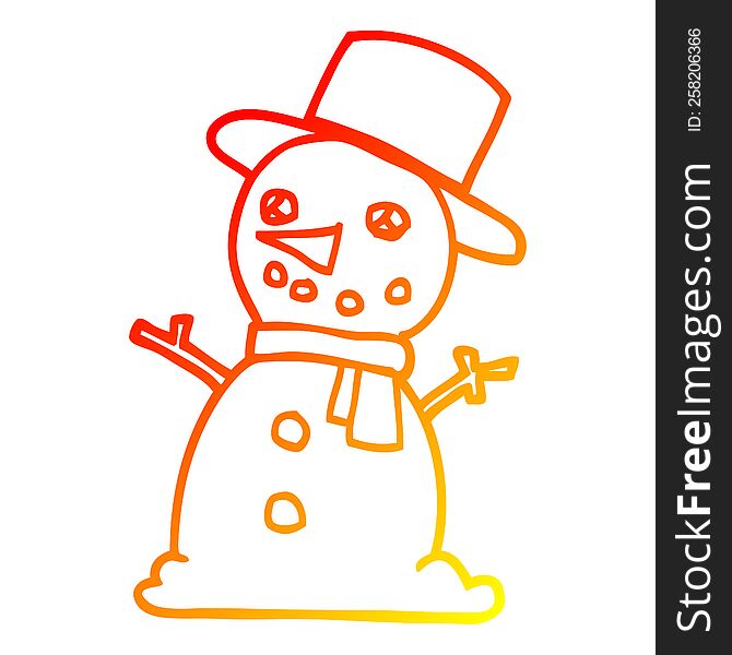 warm gradient line drawing of a cartoon snowman