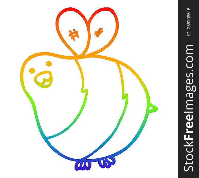 rainbow gradient line drawing of a cartoon bee
