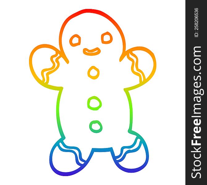 Rainbow Gradient Line Drawing Cartoon Christmas Gingerbread