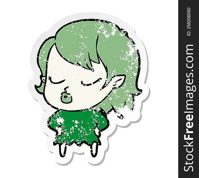 distressed sticker of a cute cartoon vampire girl