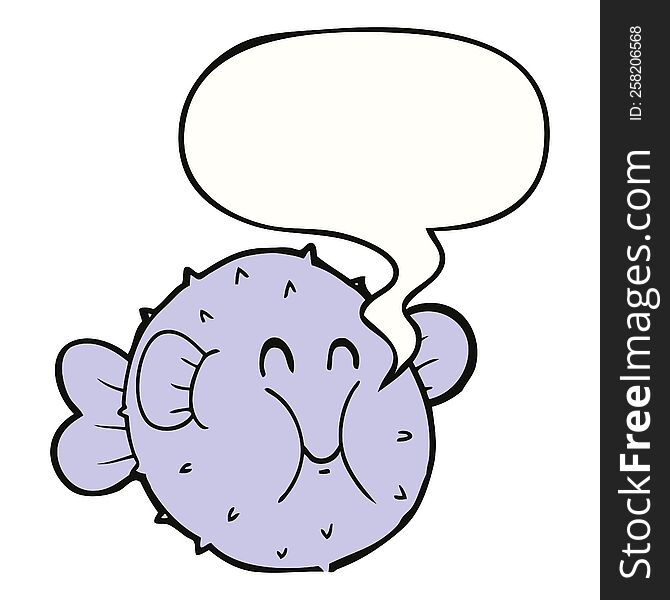 Cartoon Puffer Fish And Speech Bubble