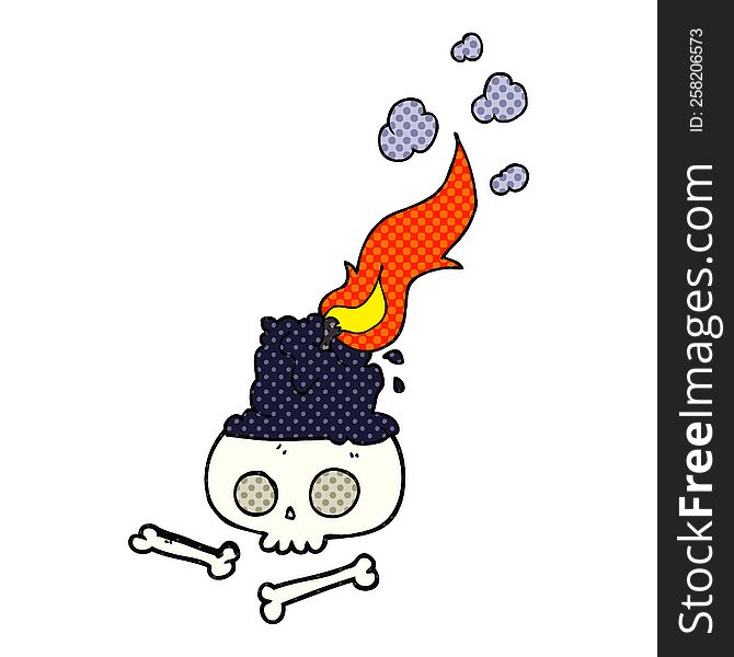 Cartoon Burning Candle On Skull