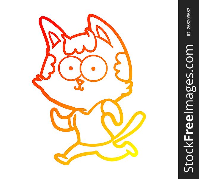 warm gradient line drawing of a happy cartoon cat jogging