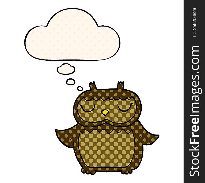 Cartoon Owl And Thought Bubble In Comic Book Style