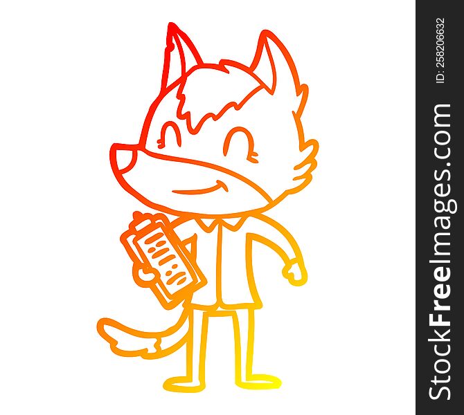 Warm Gradient Line Drawing Friendly Cartoon Wolf Boss