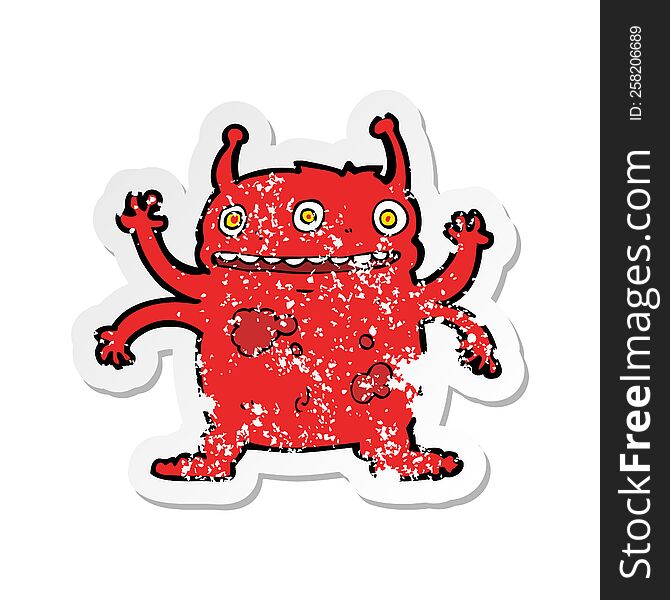 Retro Distressed Sticker Of A Cartoon Alien Monster