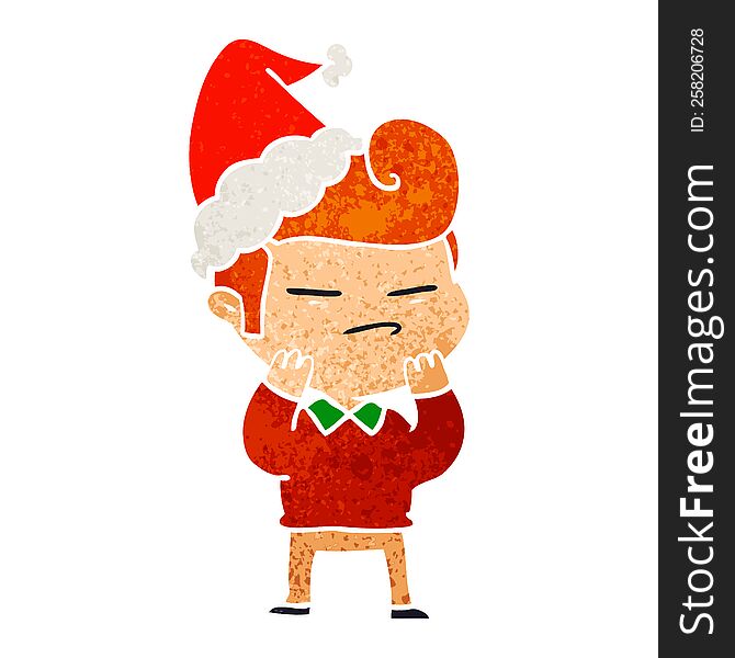 Retro Cartoon Of A Cool Guy With Fashion Hair Cut Wearing Santa Hat