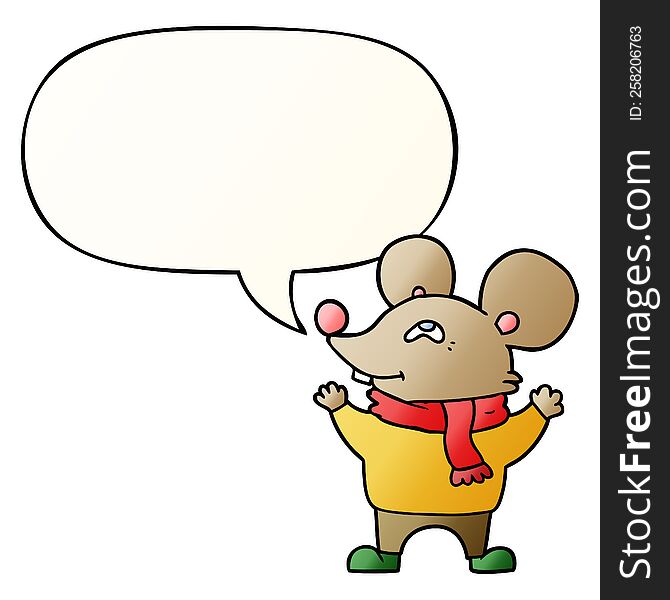 Cartoon Mouse Wearing Scarf And Speech Bubble In Smooth Gradient Style