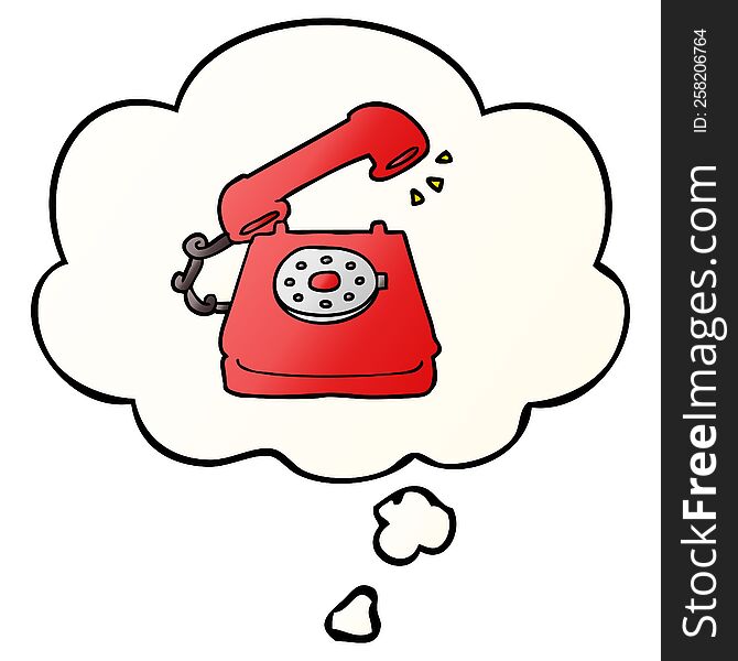 cartoon old telephone and thought bubble in smooth gradient style