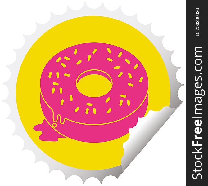 illustration of a tasty iced donut circular peeling sticker. illustration of a tasty iced donut circular peeling sticker