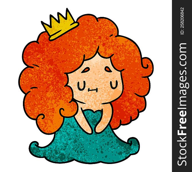 textured cartoon illustration of a cute kawaii princess girl. textured cartoon illustration of a cute kawaii princess girl