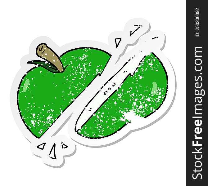 distressed sticker of a cartoon sliced apple