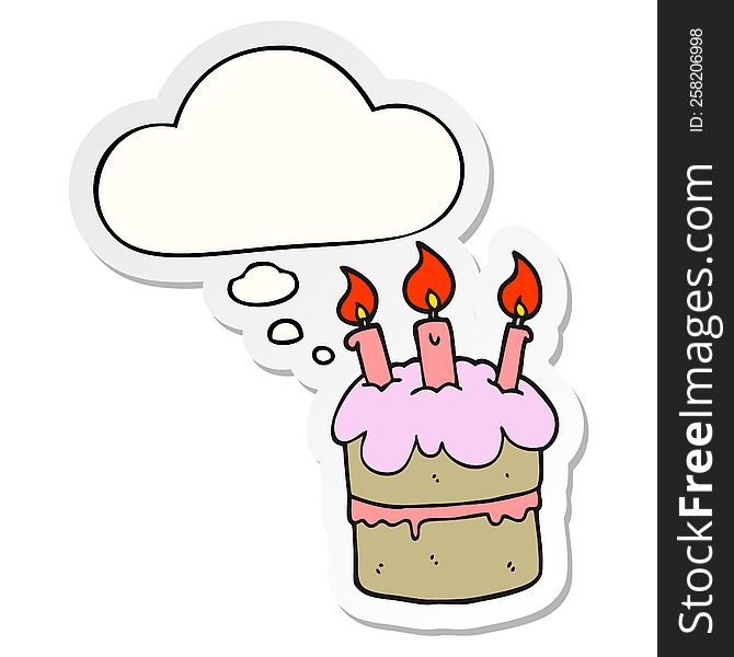 Cartoon Birthday Cake And Thought Bubble As A Printed Sticker