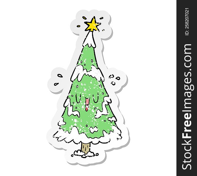 distressed sticker of a cartoon christmas tree