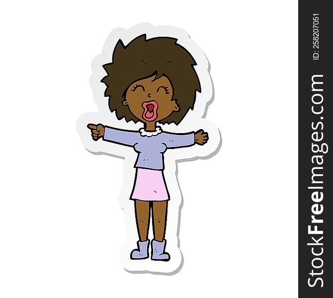 sticker of a cartoon stressed out woman talking