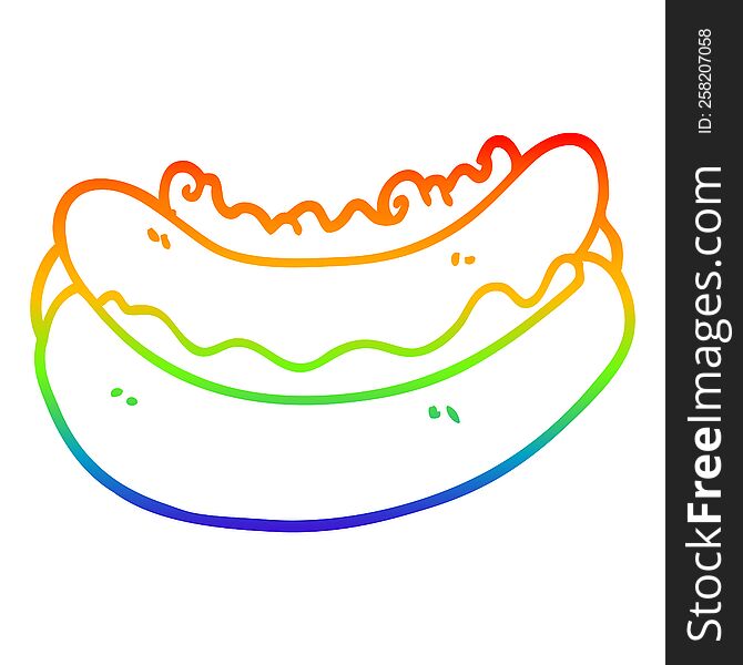 rainbow gradient line drawing of a cartoon hotdog
