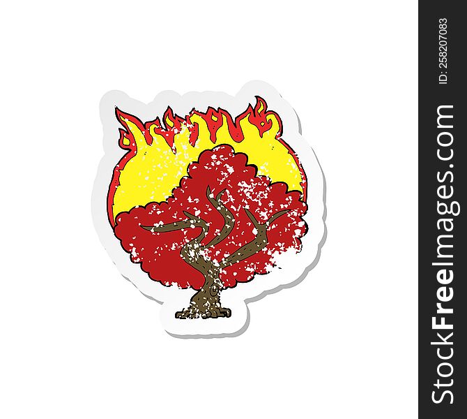 retro distressed sticker of a cartoon burning tree