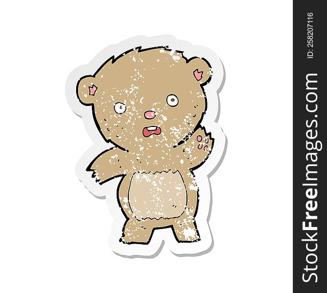 retro distressed sticker of a cartoon unhappy teddy bear
