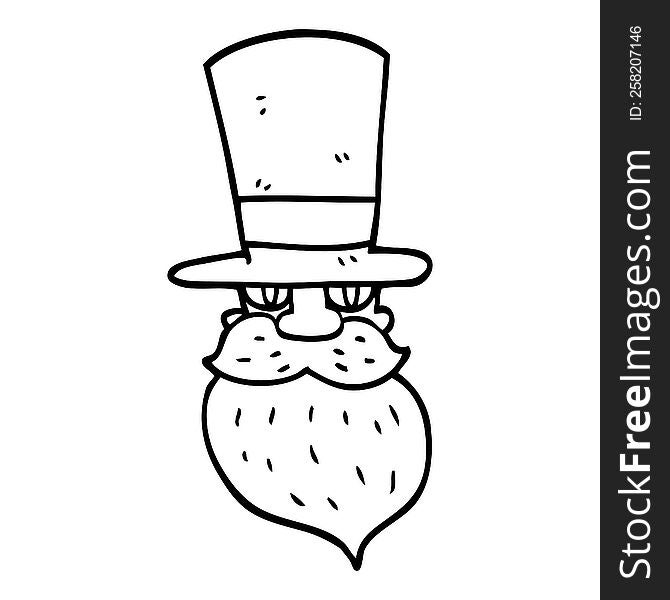 line drawing cartoon bearded man with top hat
