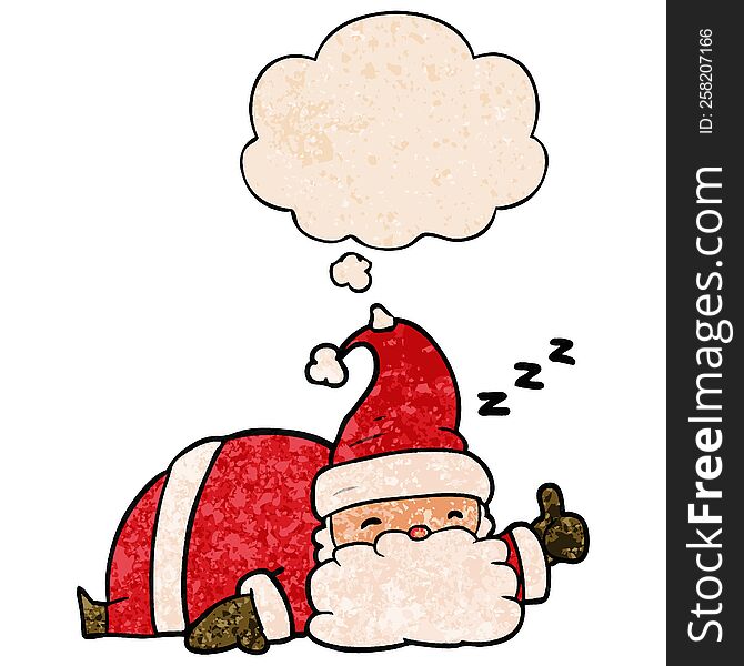 Cartoon Sleepy Santa And Thought Bubble In Grunge Texture Pattern Style