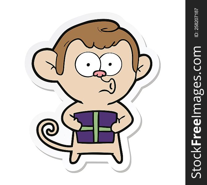 Sticker Of A Cartoon Christmas Monkey
