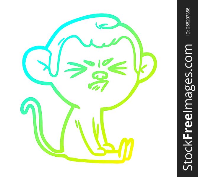 Cold Gradient Line Drawing Cartoon Angry Monkey
