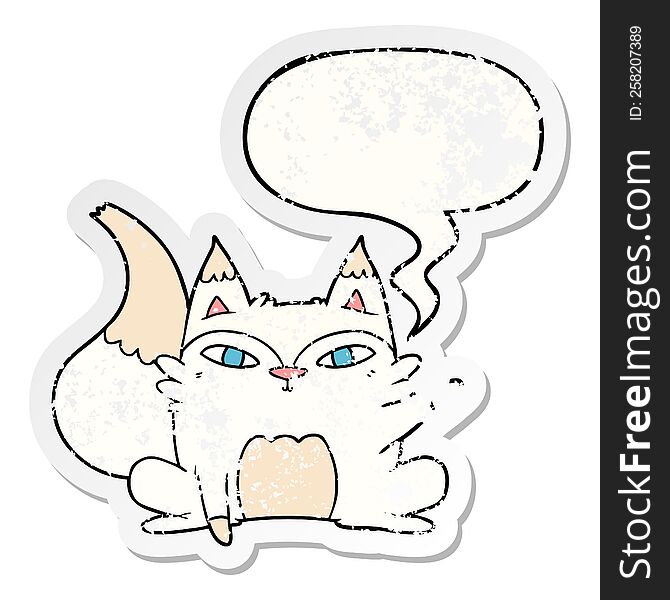 Cartoon Arctic Fox And Speech Bubble Distressed Sticker