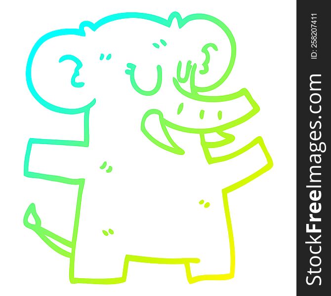 cold gradient line drawing of a cartoon elephant dancing