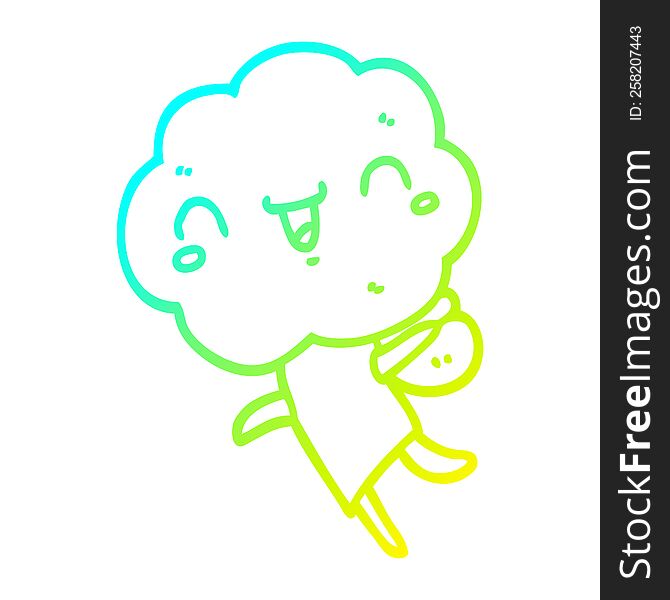 cold gradient line drawing of a cute cartoon cloud head creature