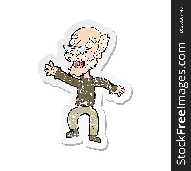 Retro Distressed Sticker Of A Cartoon Frightened Old Man