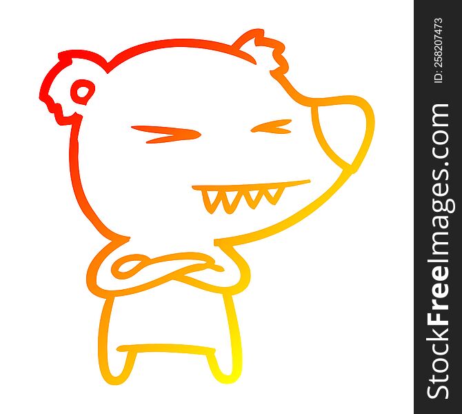 warm gradient line drawing of a angry polar bear cartoon with folded arms