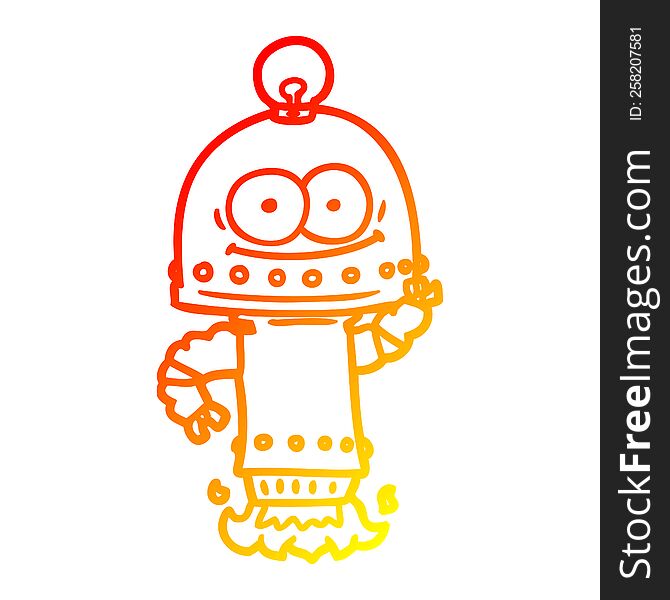 warm gradient line drawing of a happy carton robot with light bulb