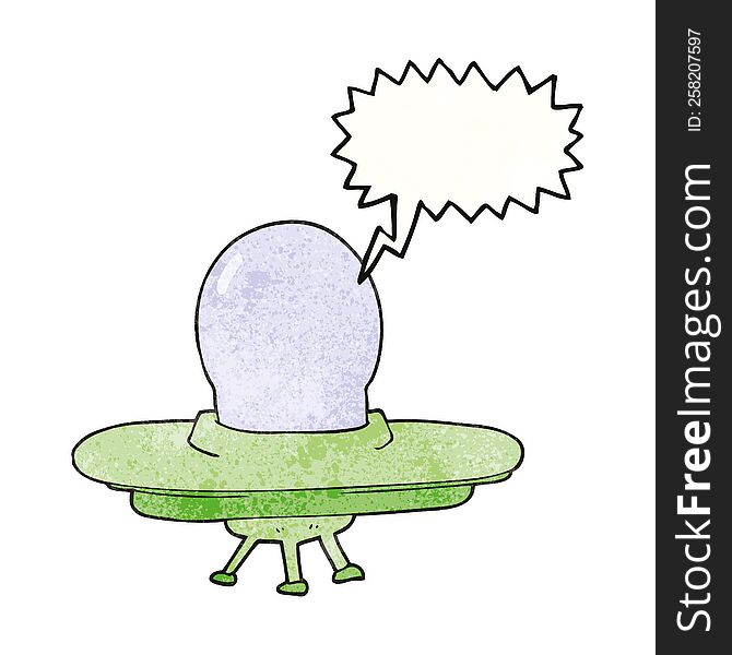 freehand speech bubble textured cartoon flying saucer