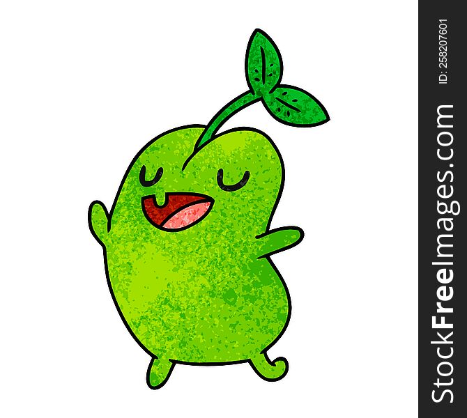 textured cartoon illustration kawaii cute sprouting bean. textured cartoon illustration kawaii cute sprouting bean