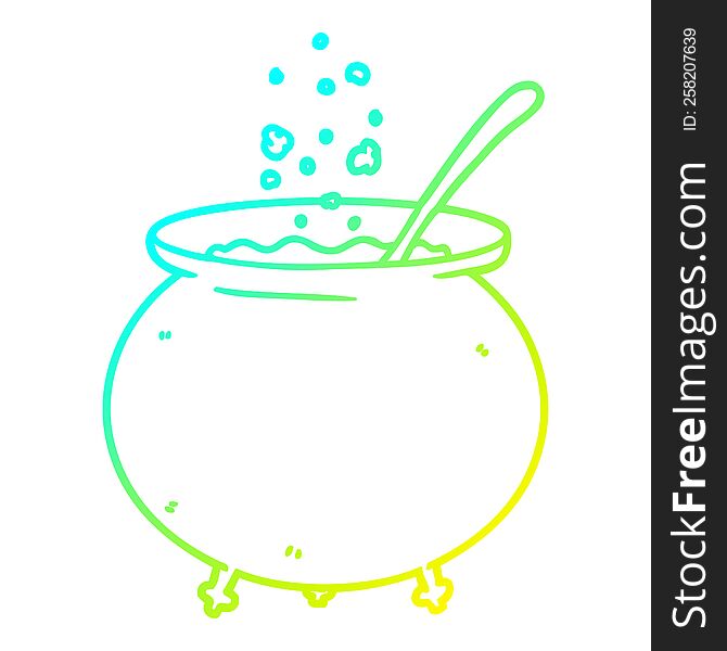 cold gradient line drawing of a cartoon witch cauldron