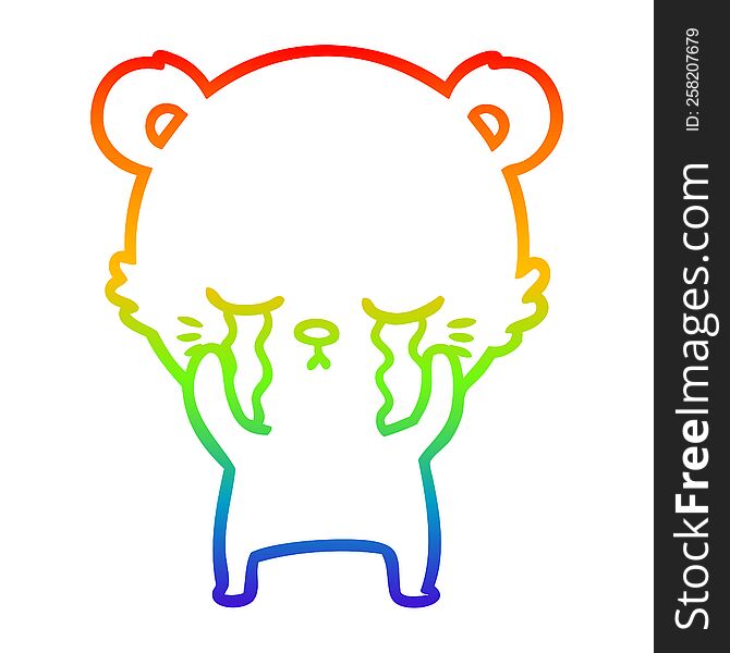 rainbow gradient line drawing of a crying cartoon polarbear