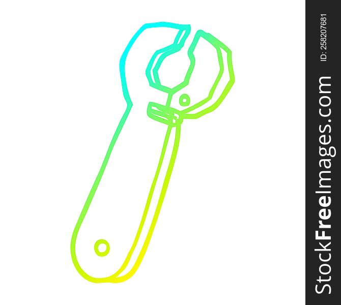 cold gradient line drawing of a cartoon spanner tool