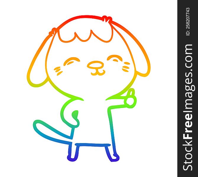 Rainbow Gradient Line Drawing Happy Cartoon Dog Giving Thumbs Up Sign
