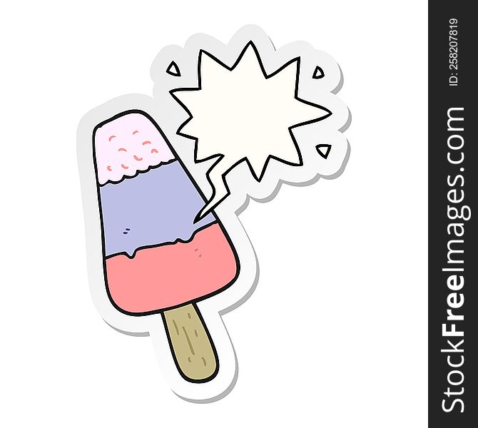 cartoon ice lolly with speech bubble sticker. cartoon ice lolly with speech bubble sticker