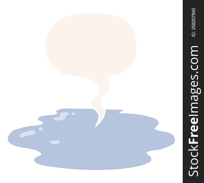 Cartoon Puddle Of Water And Speech Bubble In Retro Style