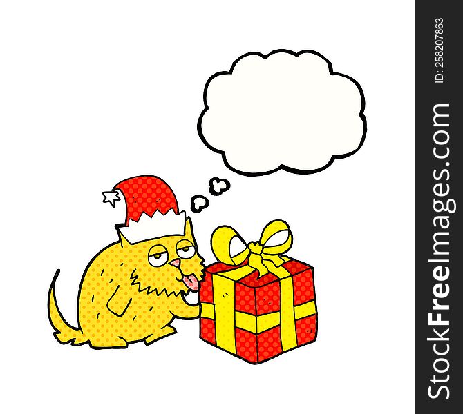 Thought Bubble Cartoon Cat With Present
