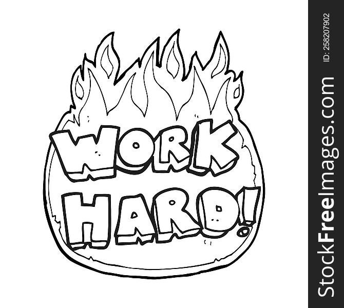 Black And White Cartoon Work Hard Symbol