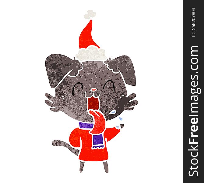 Retro Cartoon Of A Panting Dog Wearing Santa Hat