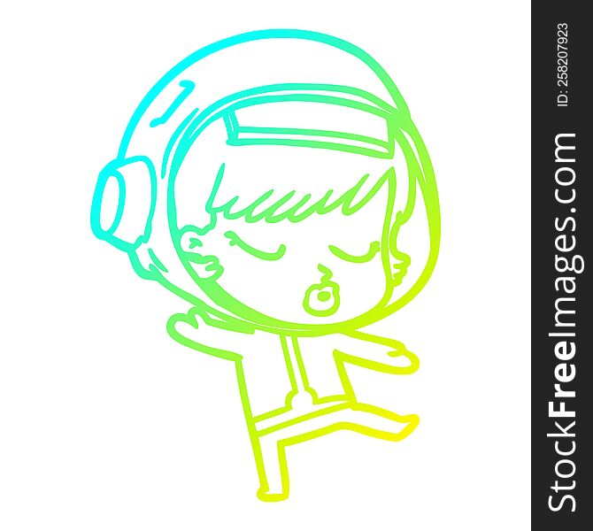 cold gradient line drawing of a cartoon pretty astronaut girl dancing