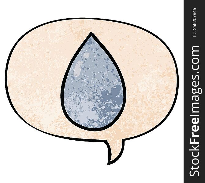 cartoon water droplet with speech bubble in retro texture style