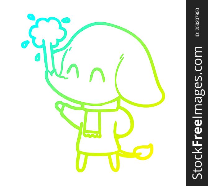 cold gradient line drawing cute cartoon elephant spouting water