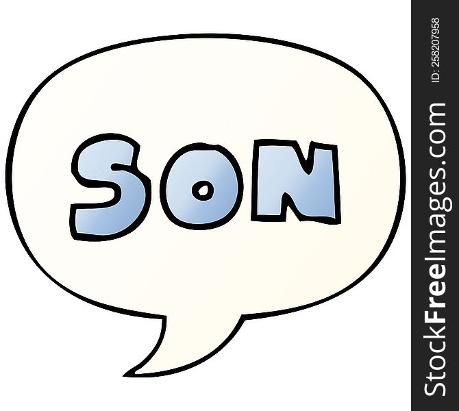 Cartoon Word Son And Speech Bubble In Smooth Gradient Style