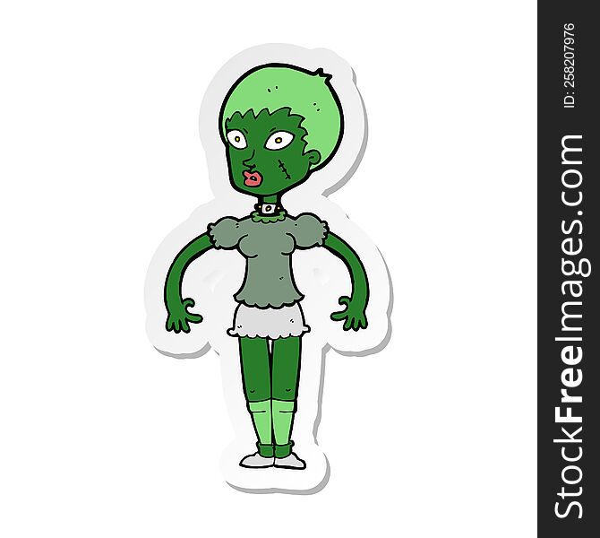 Sticker Of A Cartoon Zombie Monster Woman